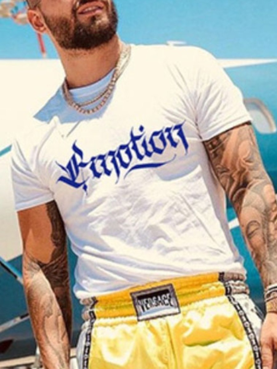 

LW Men Round Neck Letter Print T-shirt, White