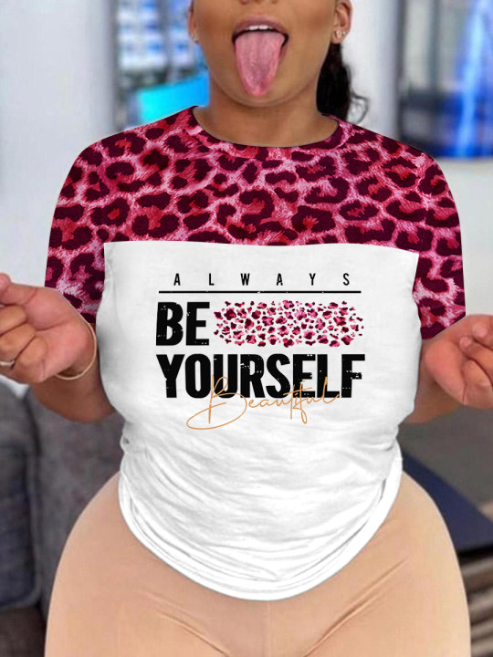 

LW Leopard Letter Print T-shirt, White