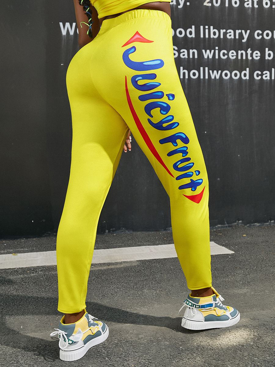 

LW Mid Waist Letter Print Leggings, Yellow