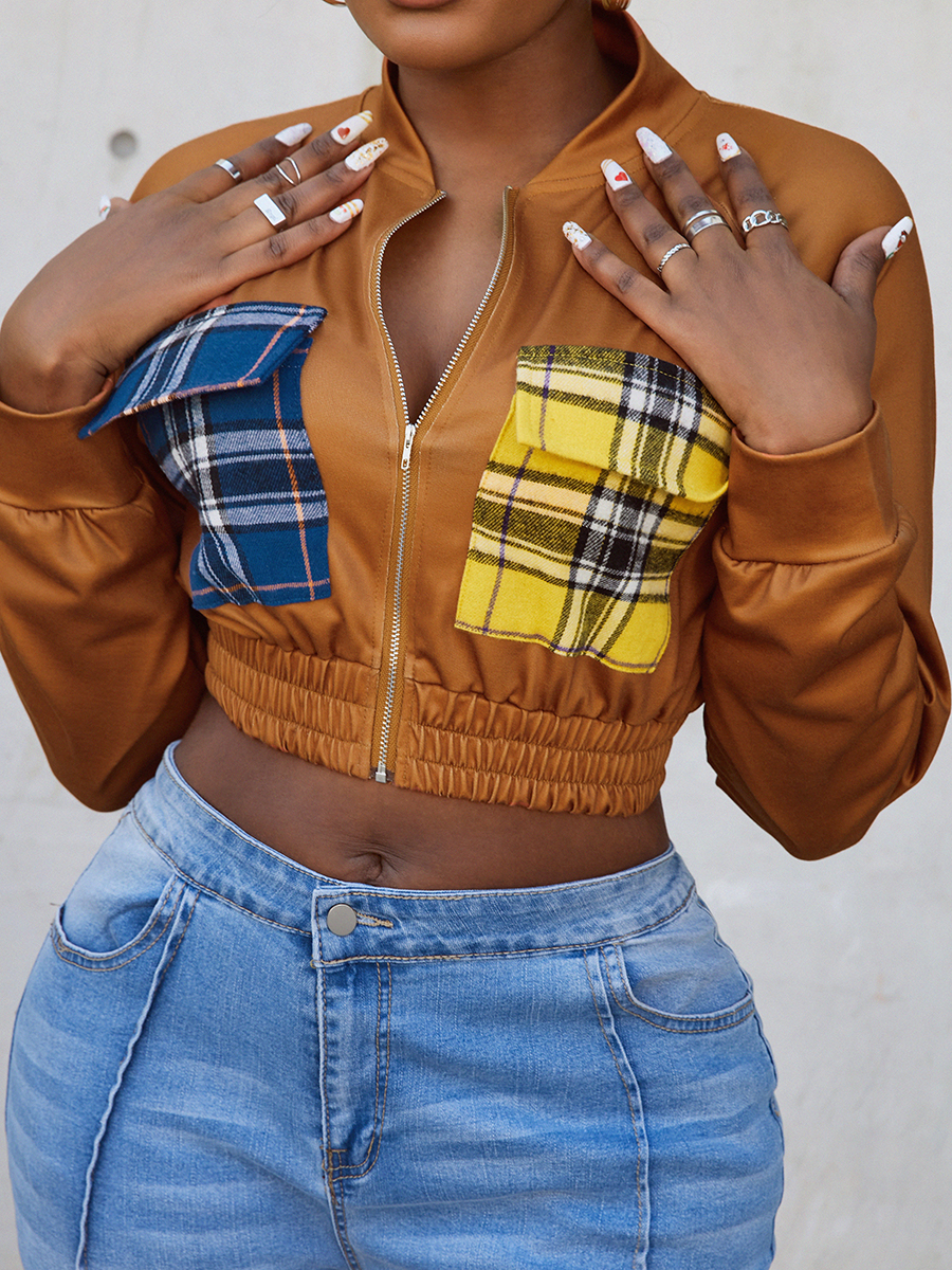 

LW Pocket Plaid Print Jacket, Brown