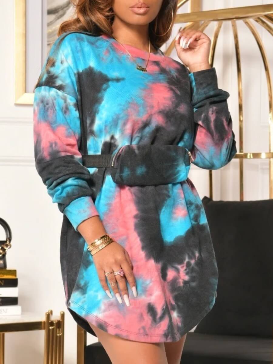 

LW Round Neck Tie Dye Sweat Dress, Blue