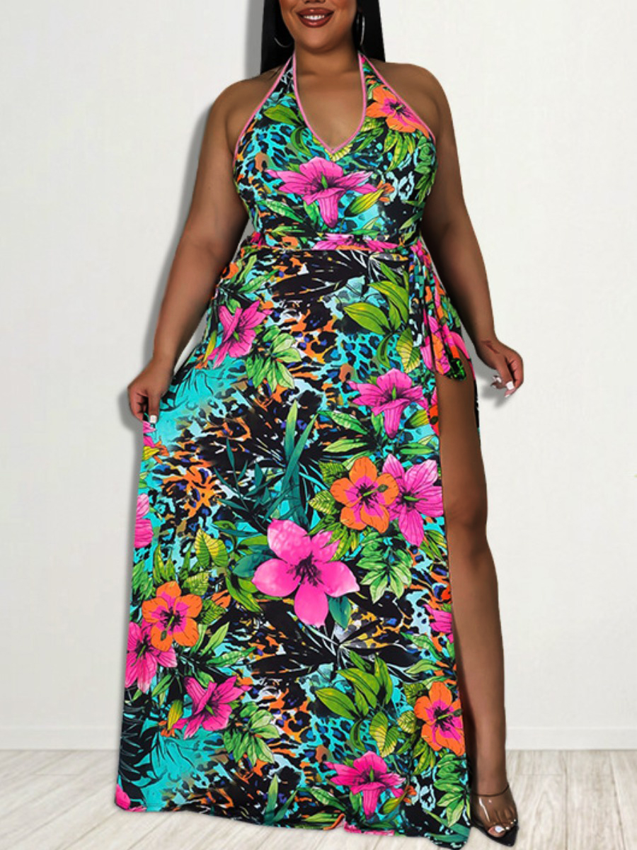 LW Plus Size Floral Print Backless One-piece Swimsuit (With Cover-up)