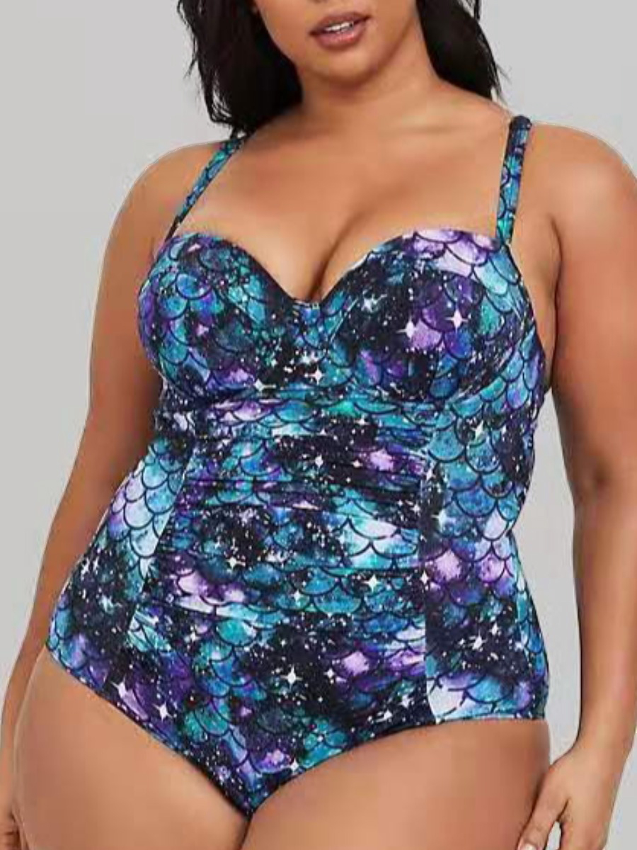 LovelyWholesale Plus Size Cross Strap Tie-dye One-piece Swimsuit Summer Vacation Basic Spaghetti Strap  4X Spring Summer 2024