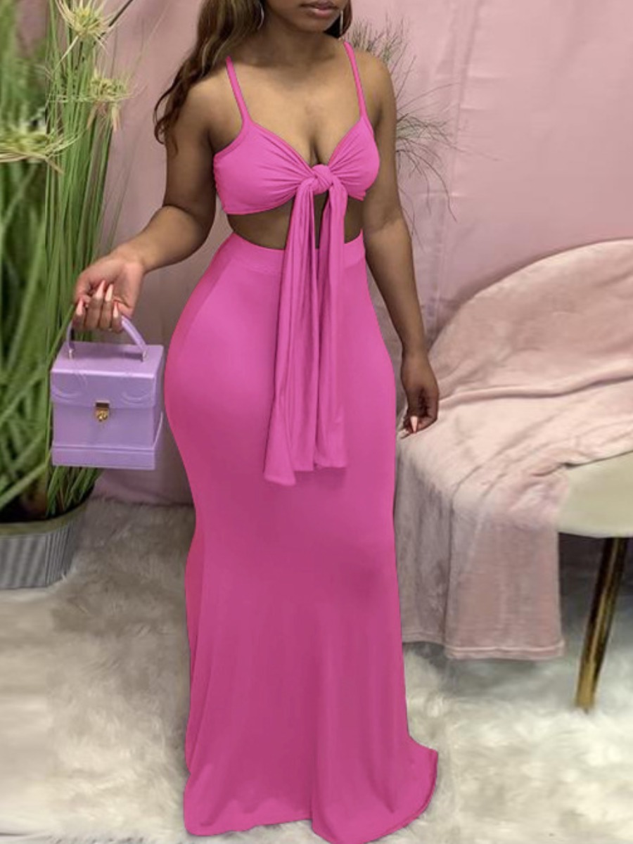 

LW SXY Bandage Design Cami Skirt Set, Rose red