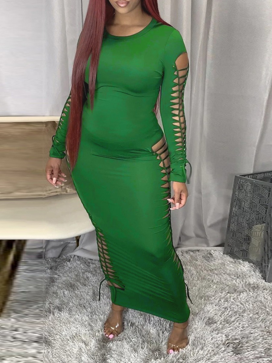 LW SXY Round Neck Ripped Bodycon Dress