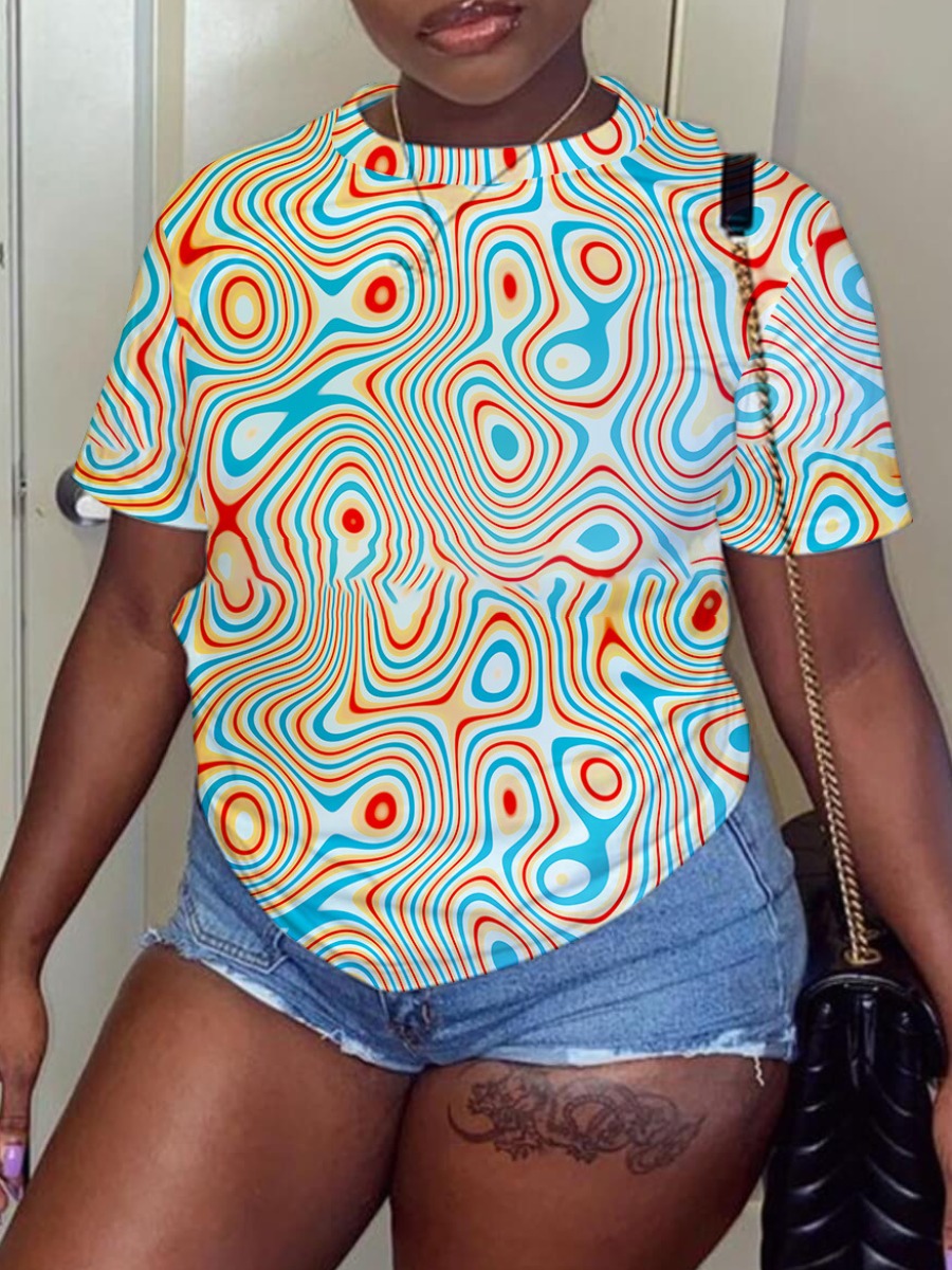 

LW Round Neck Paisley Print T-shirt, Multi