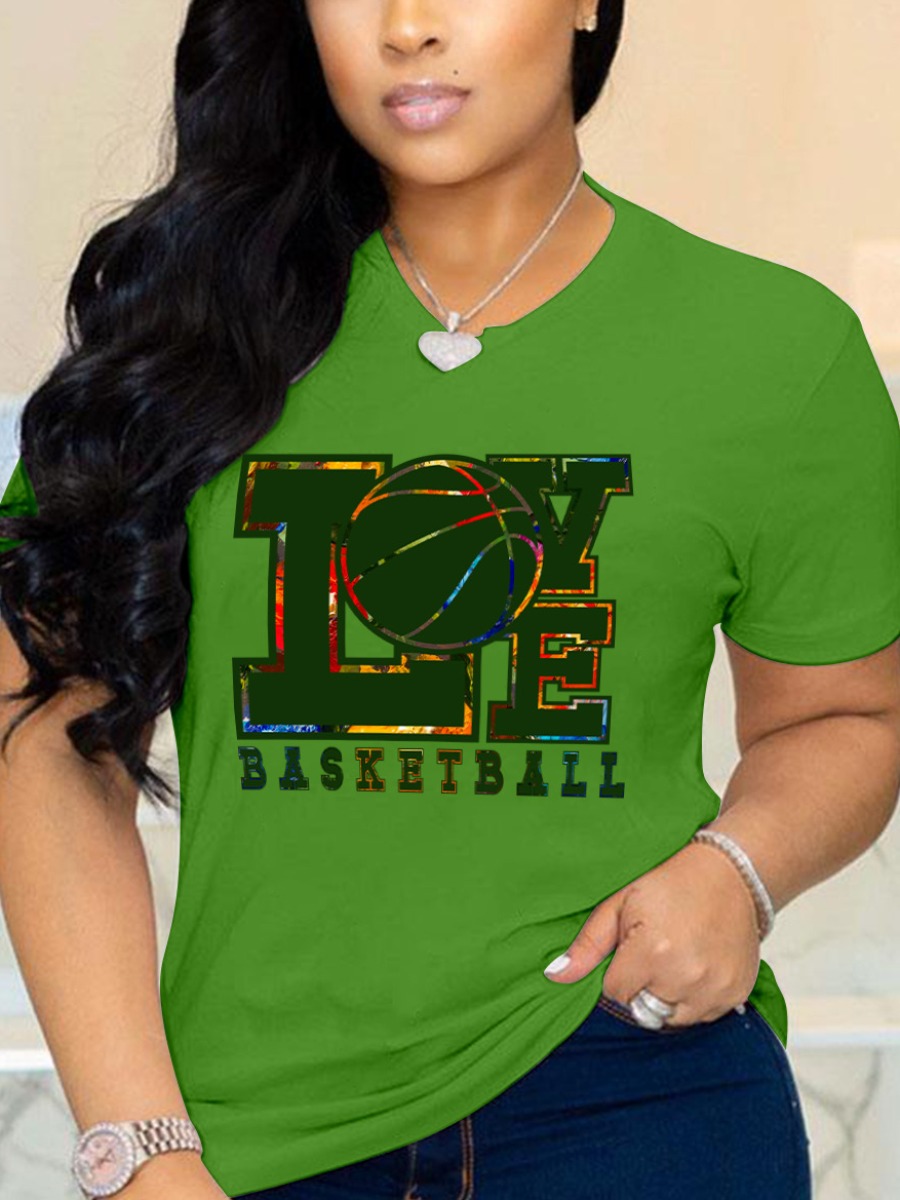 

LW Plus Size Basketball Letter Print T-shirt, Green