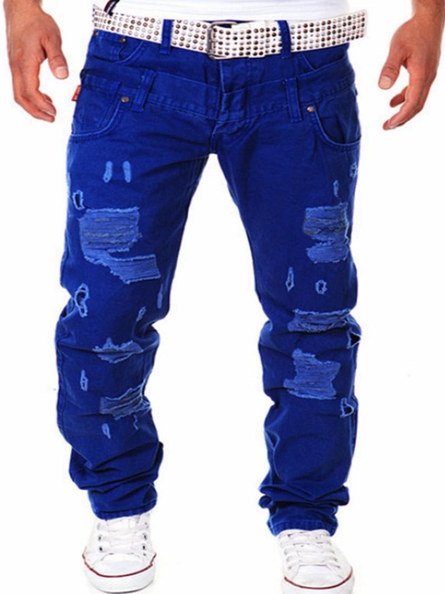 

LW Men Mid Waist Ripped Jeans (No Stretch), Royalblue