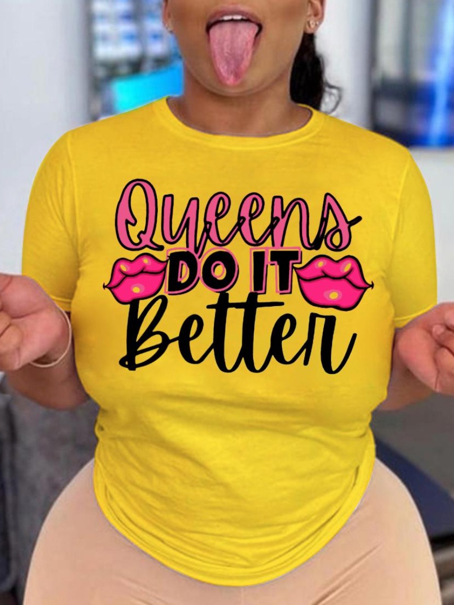 LW BASICS Plus Size Letter Lip Print T-shirt
