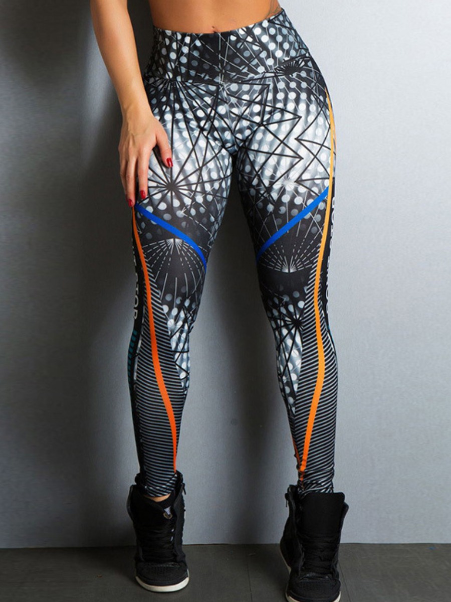 

LW Hip Lift Geometric Letter Print Yoga Leggings, Black