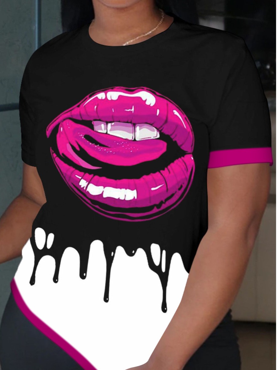 LW Plus Size Round Neck Lip Print T-shirt