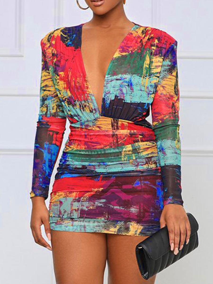 

LW V Neck Tie-dye Bodycon Dress, Multi