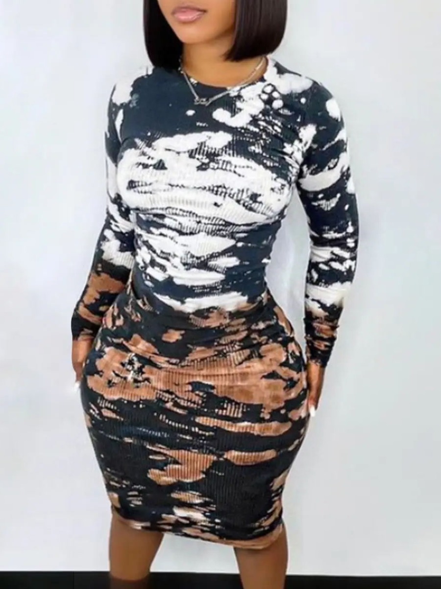LW Tie-dye Rib-Knit Bodycon Dress