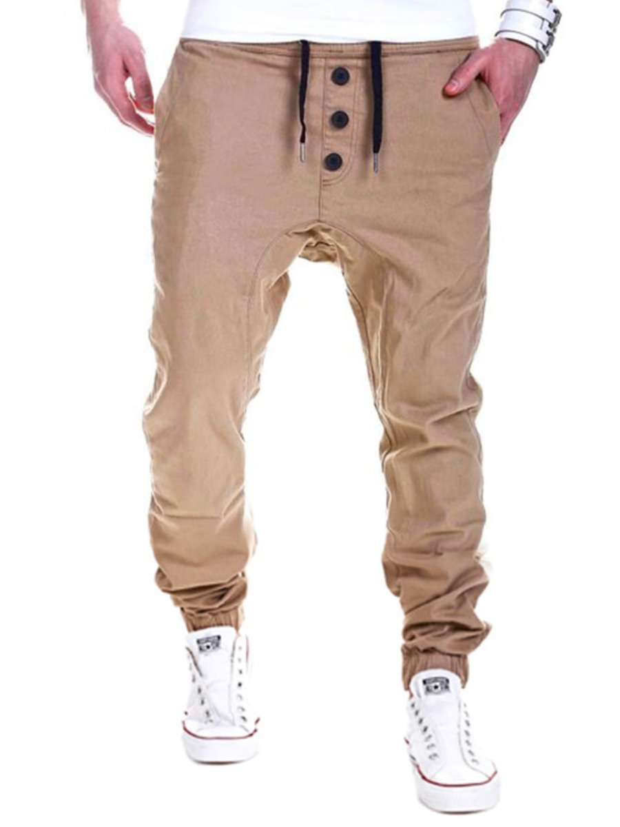

LW COTTON Men Mid Waist Drawstring Pants, Light coffee
