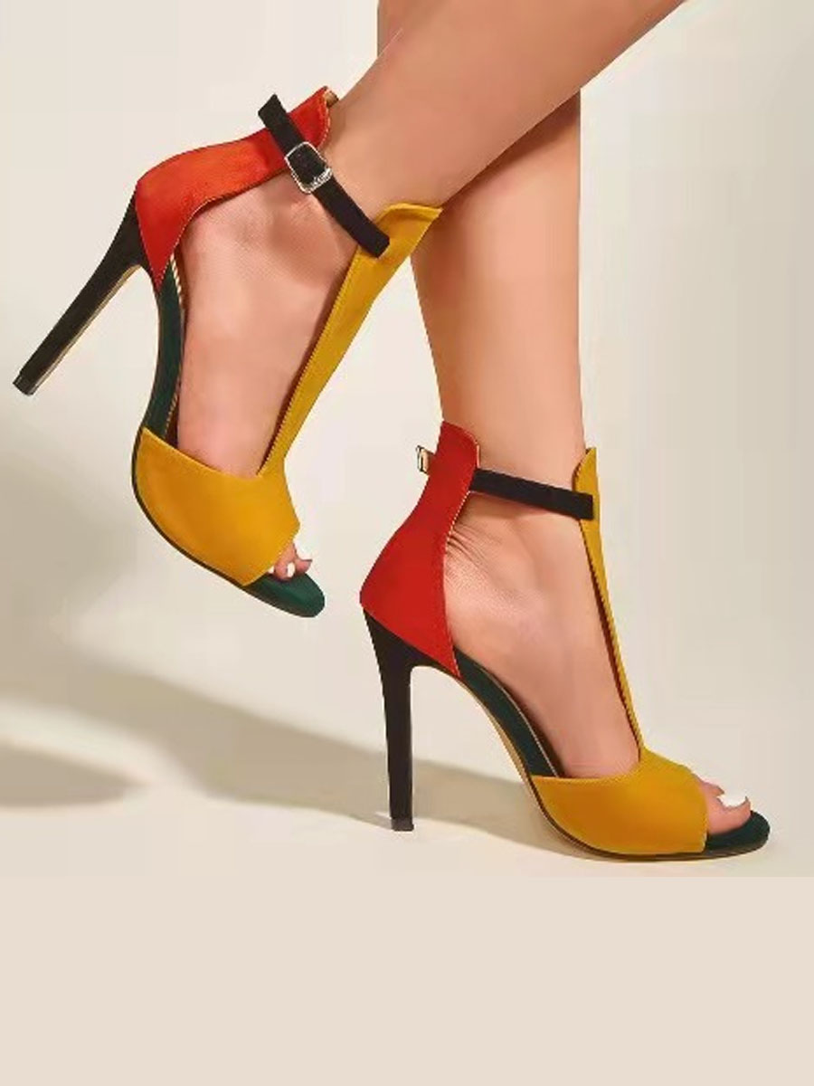 

LW Buckle Design Patchwork Pumps, Multi