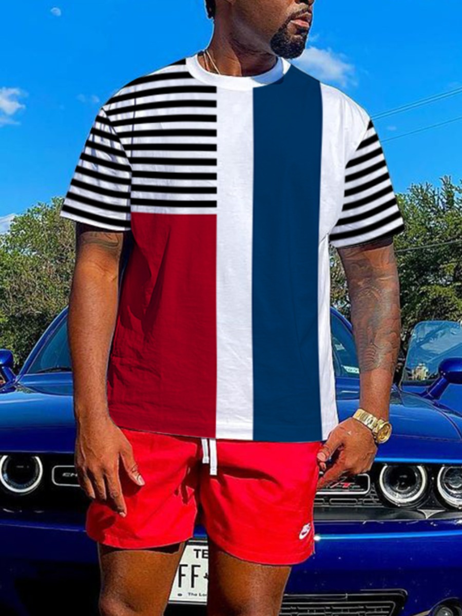 

LW BASICS Men Striped Patchwork T-shirt, Multicolor mstn