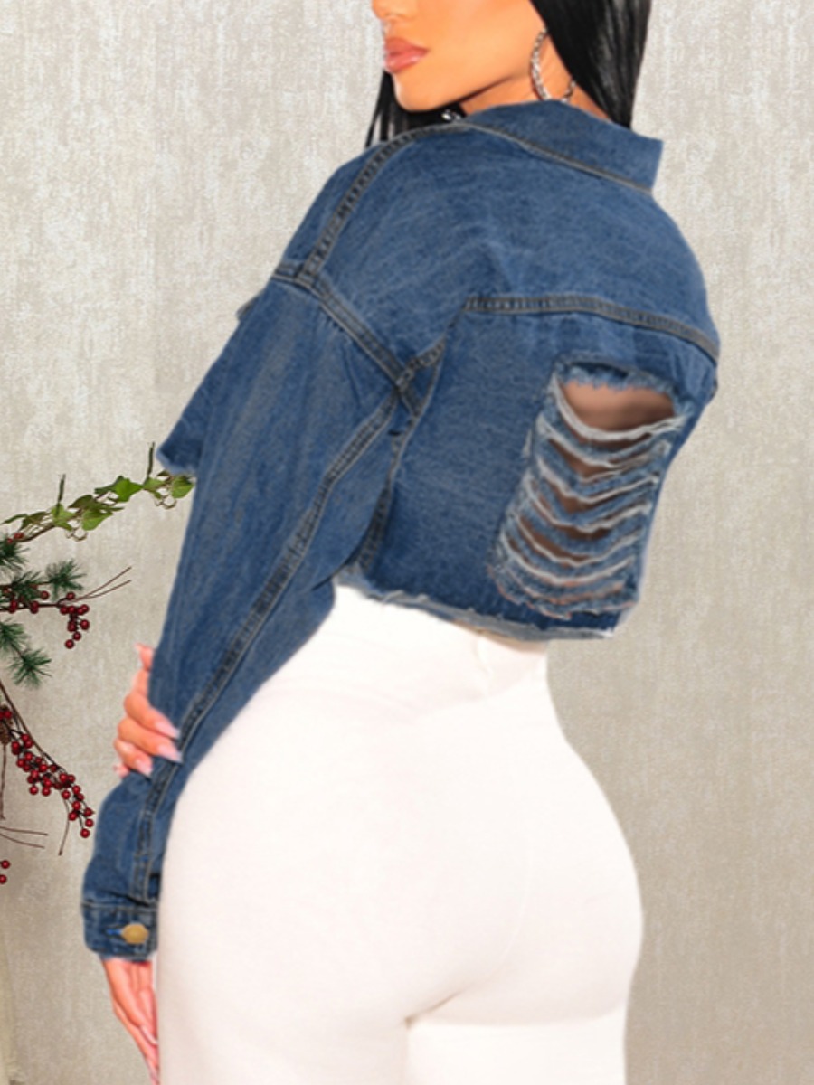 

LW Ripped Raw Edge Denim Jacket, Deep blue