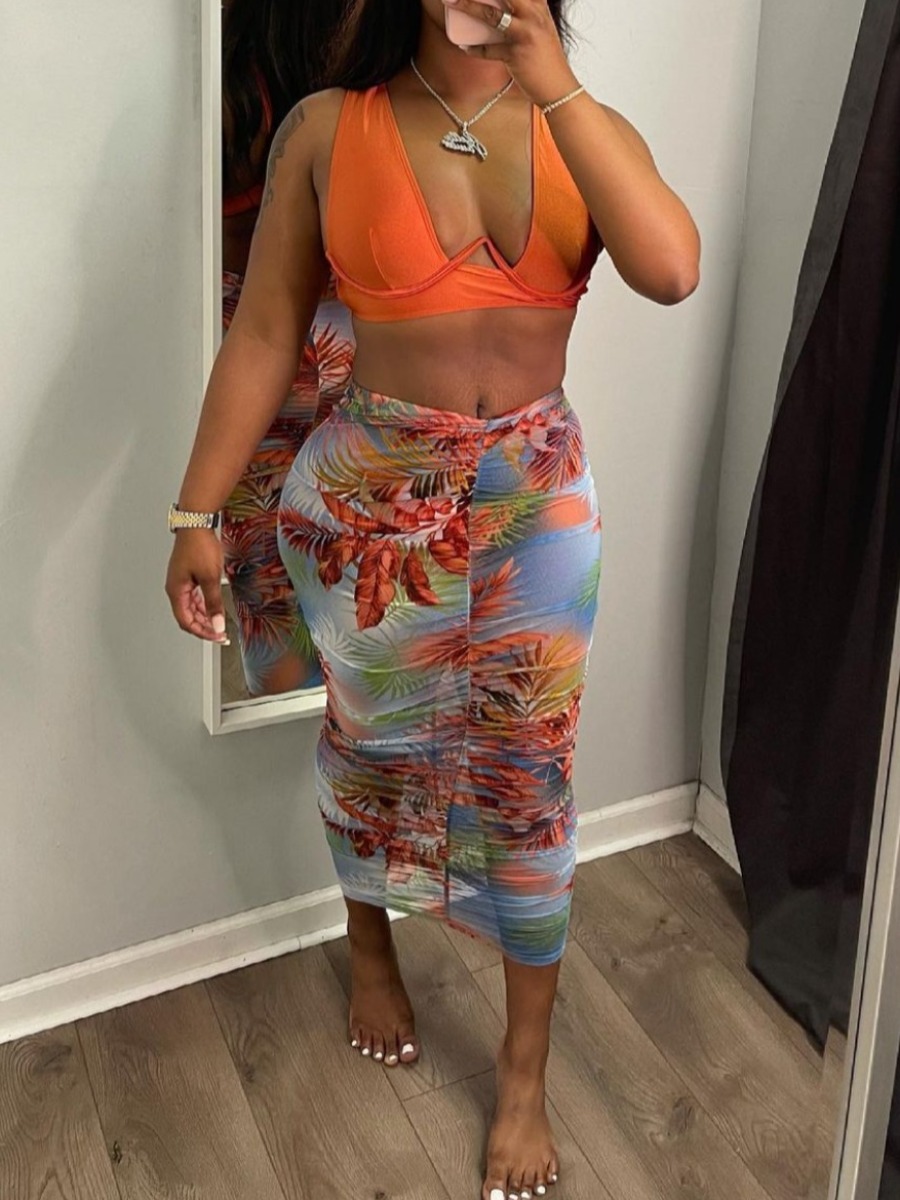 

LW Floral Print Ruched Skirt Set, Multi