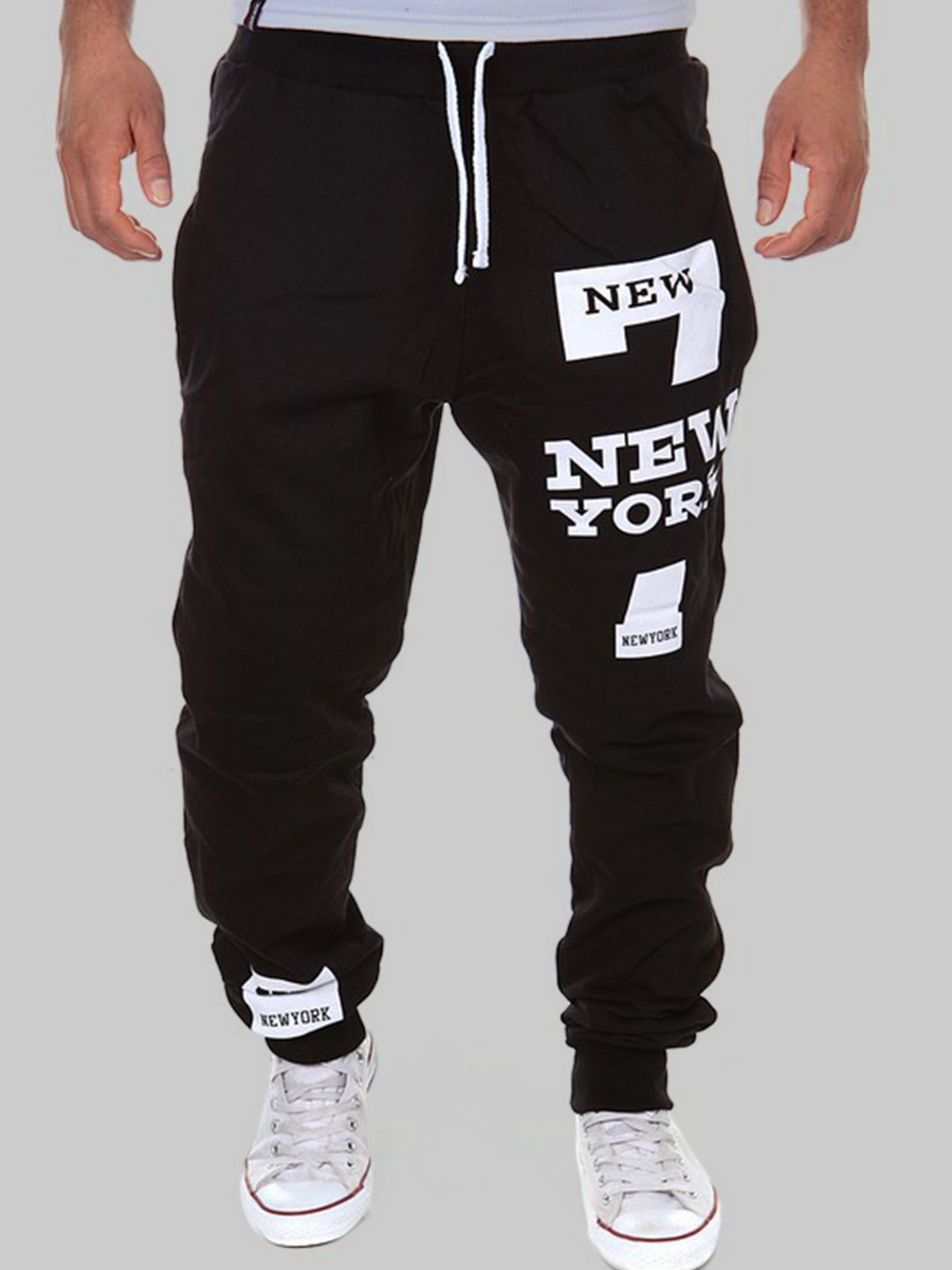 

LW Men Letter Print Drawstring Sweatpants, Black