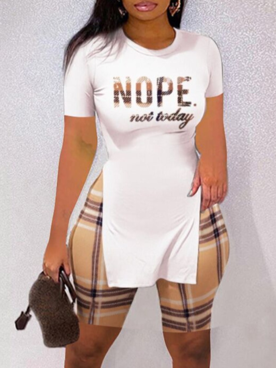 LW Plaid Letter Print Shorts Set