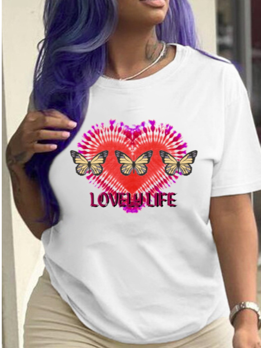 

LW Plus Size Letter Butterfly Print T-shirt, White