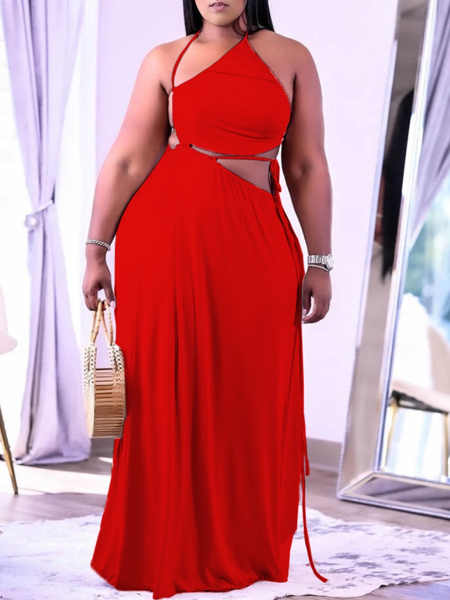 

LW SXY Plus Size Bandage Hollow-out Design Dress, Red