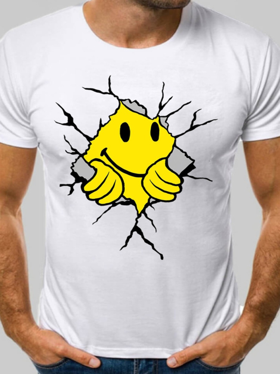 

LW Men Round Neck Cartoon Print T-shirt, White