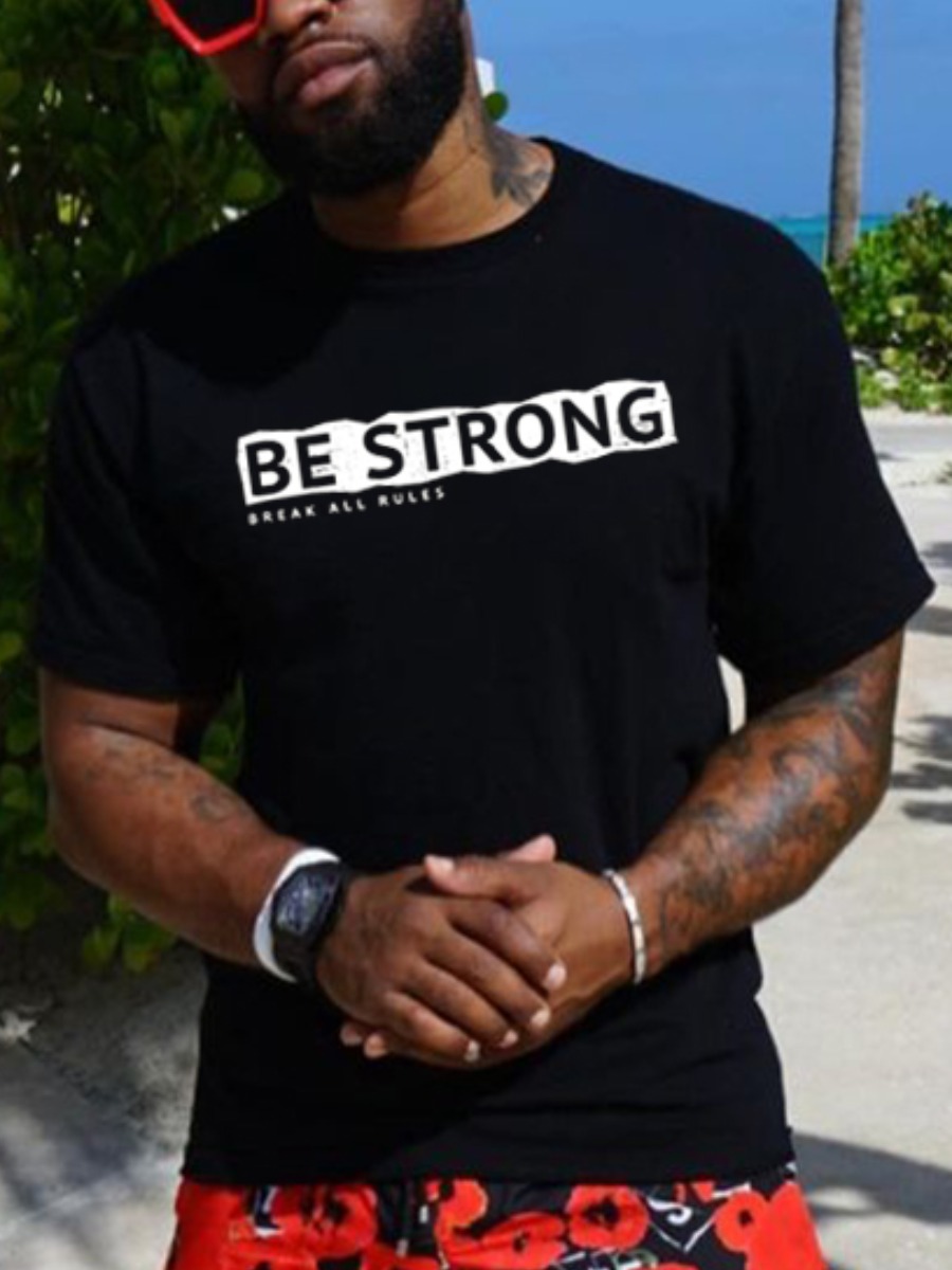 

LW Men Round Neck Letter Print T-shirt, Black
