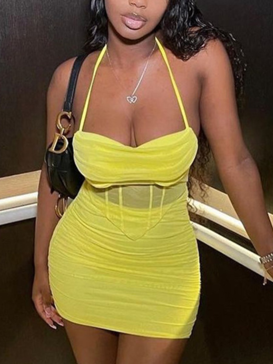 

LW SXY See-through Skinny Skirt Set, Yellow