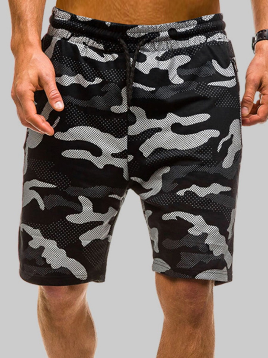 

LW Men Mid Waist Camo Print Shorts, Black