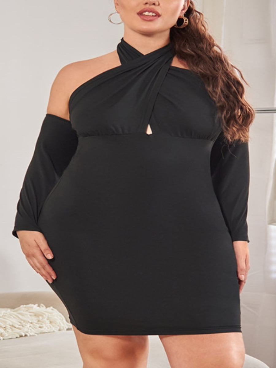

LW SXY Plus Size Cross-over Backless Bodycon Dress, Black