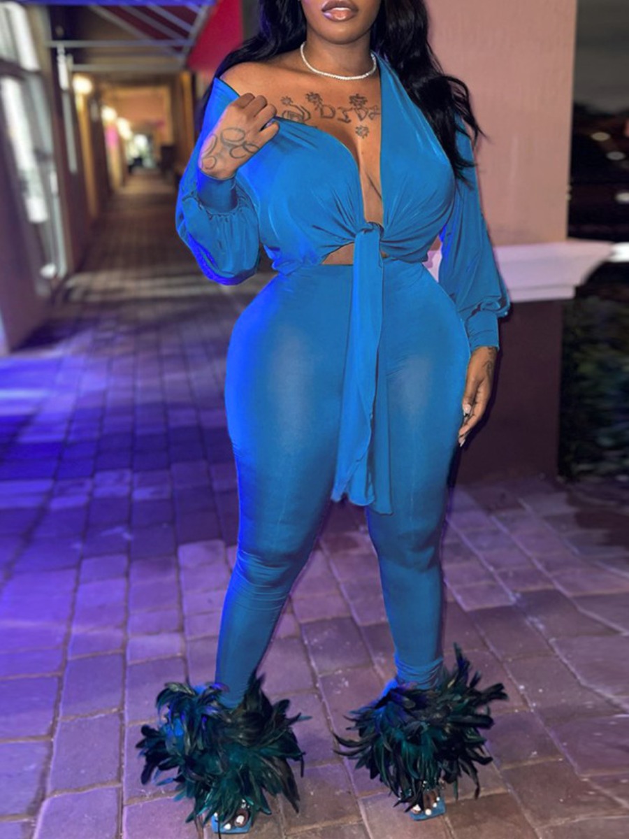 

LW SXY Dropped Shoulder Loose Pants Set, Blue