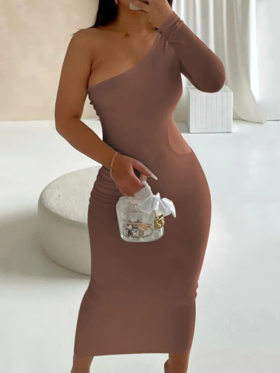 

LW SXY One Shoulder Bodycon Dress, Brown