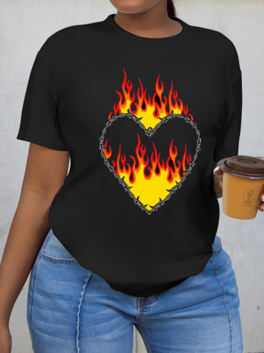 

LW Flame Heart Print T-shirt, Black