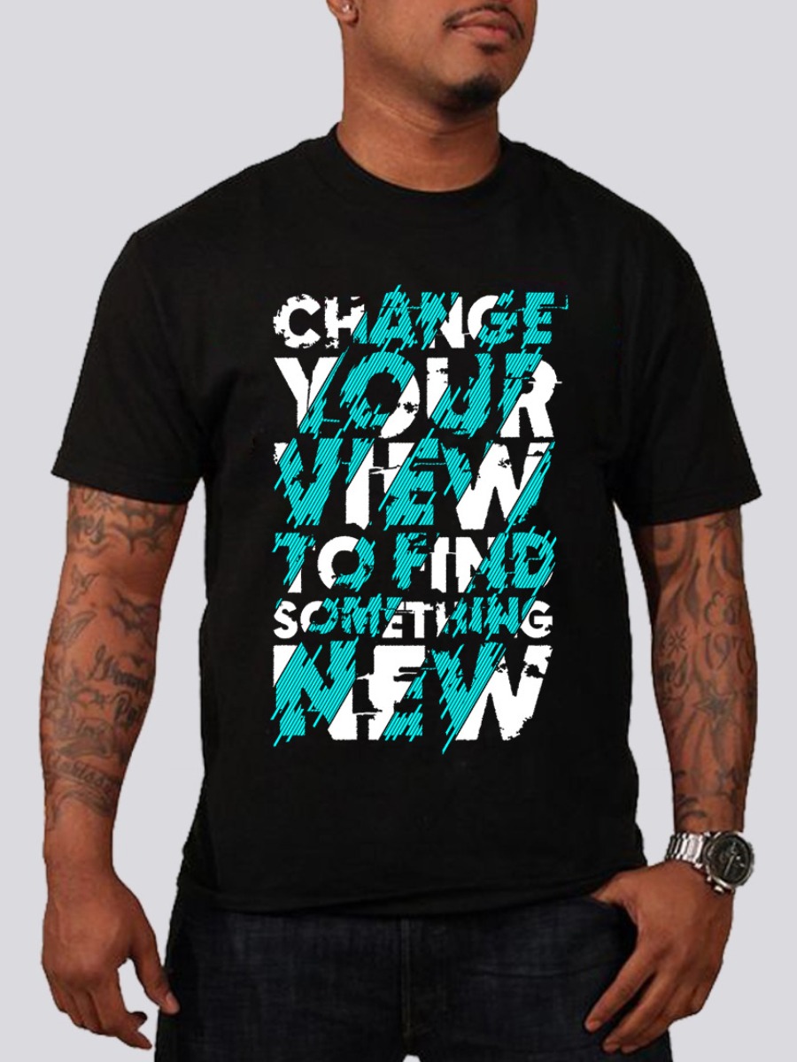 

LW BASICS Men Letter Print Patchwork T-shirt, Black