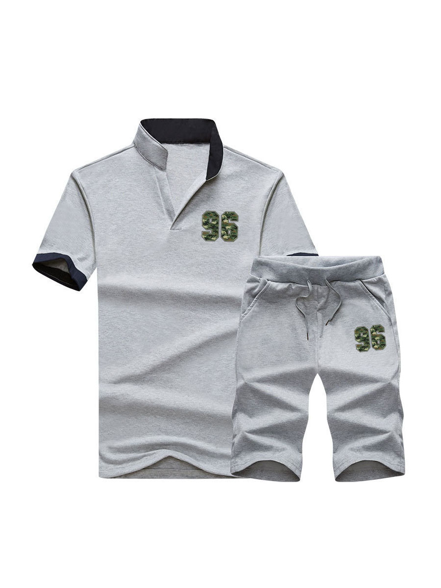 

LW Men Camo Print Drawstring Shorts Set, Grey