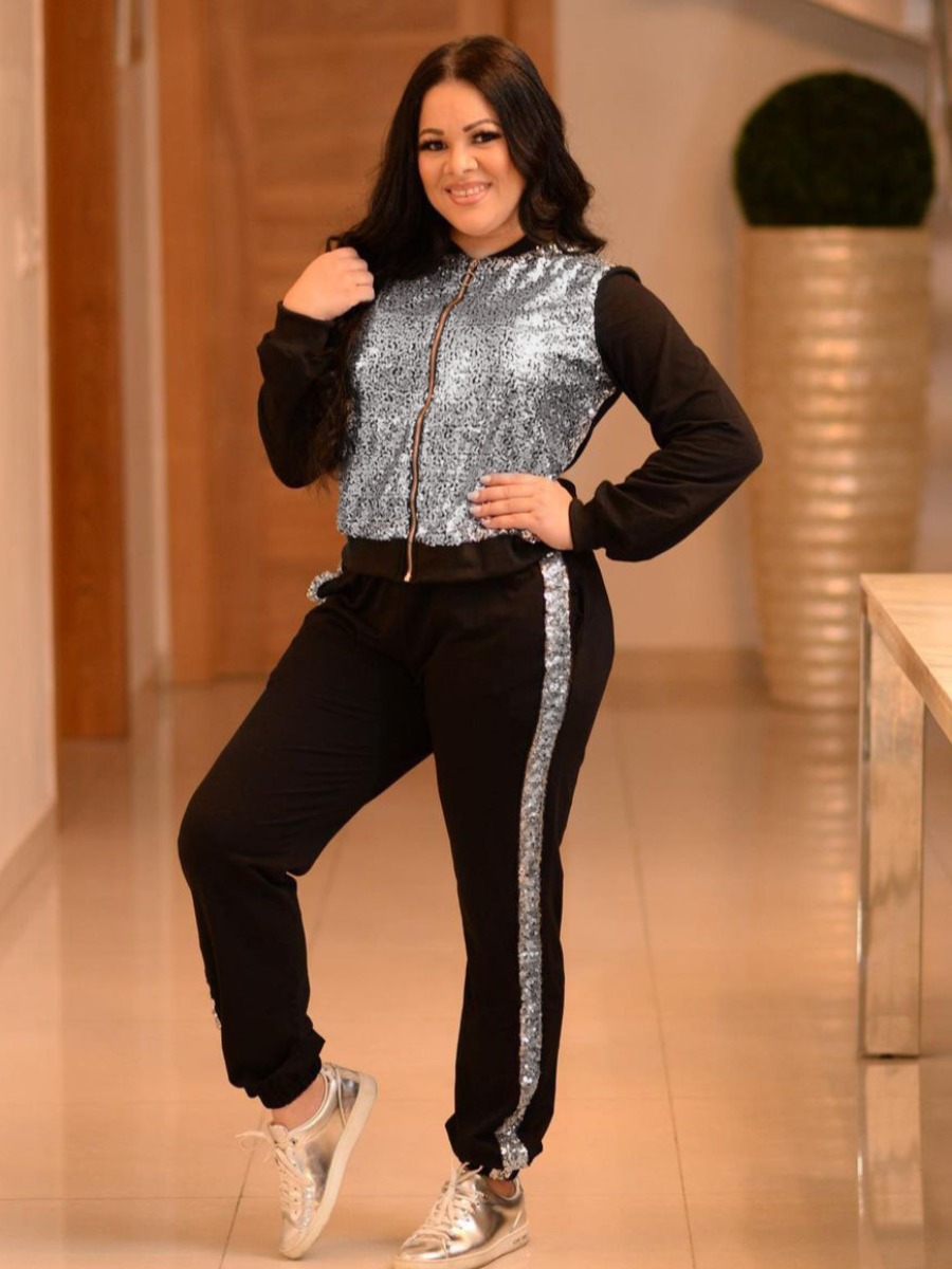 LW Sequined Striped Tracksuit Set