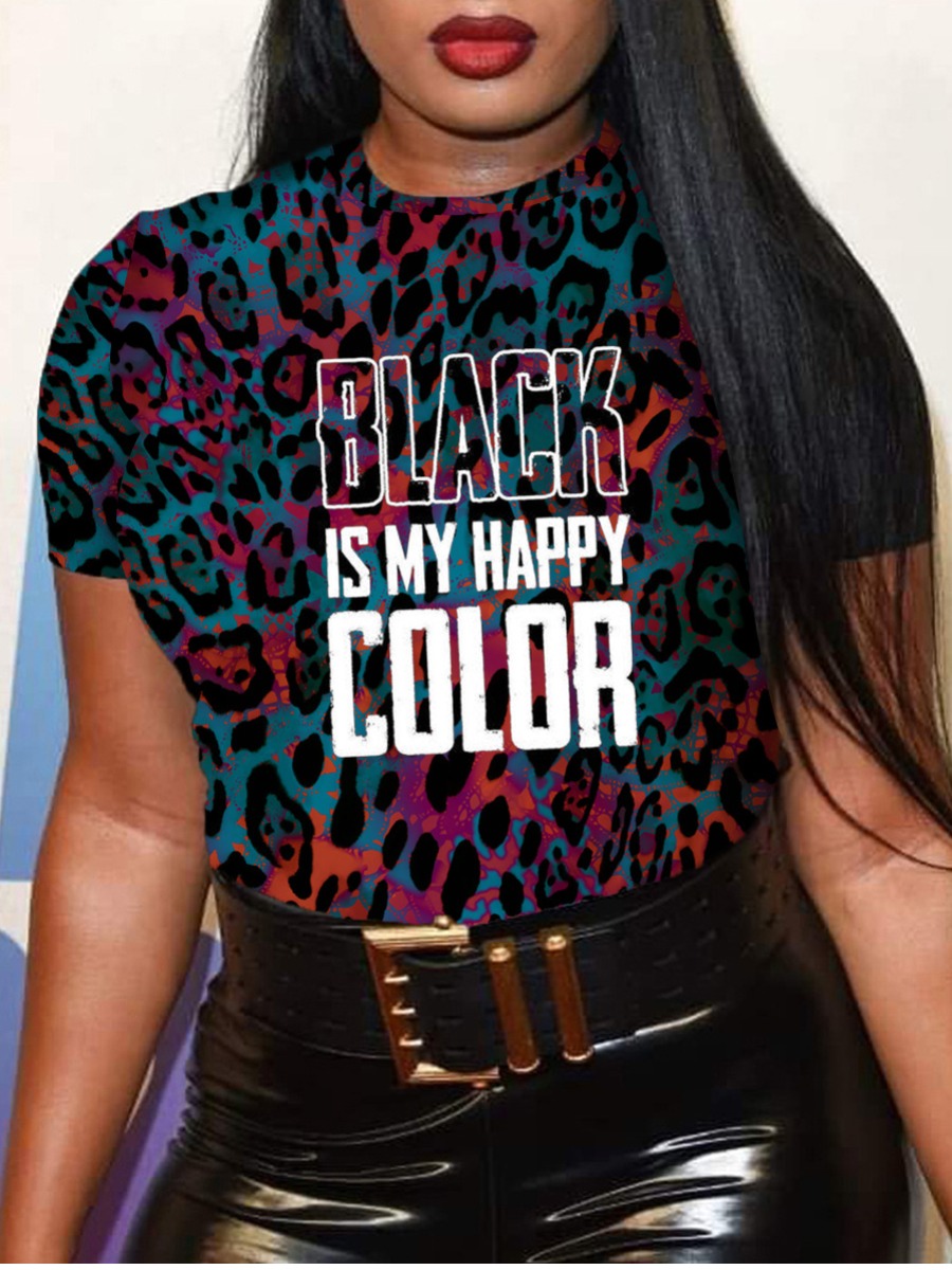 

LW Plus Size Animal Letter Print T-shirt, Multi