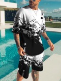 LW Men Splash-ink Letter Print Shorts Set