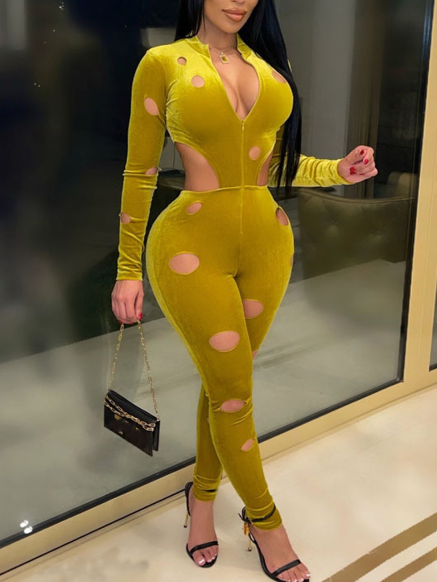 

LW SXY Cut Out Ripped Jumpsuit, Yellow