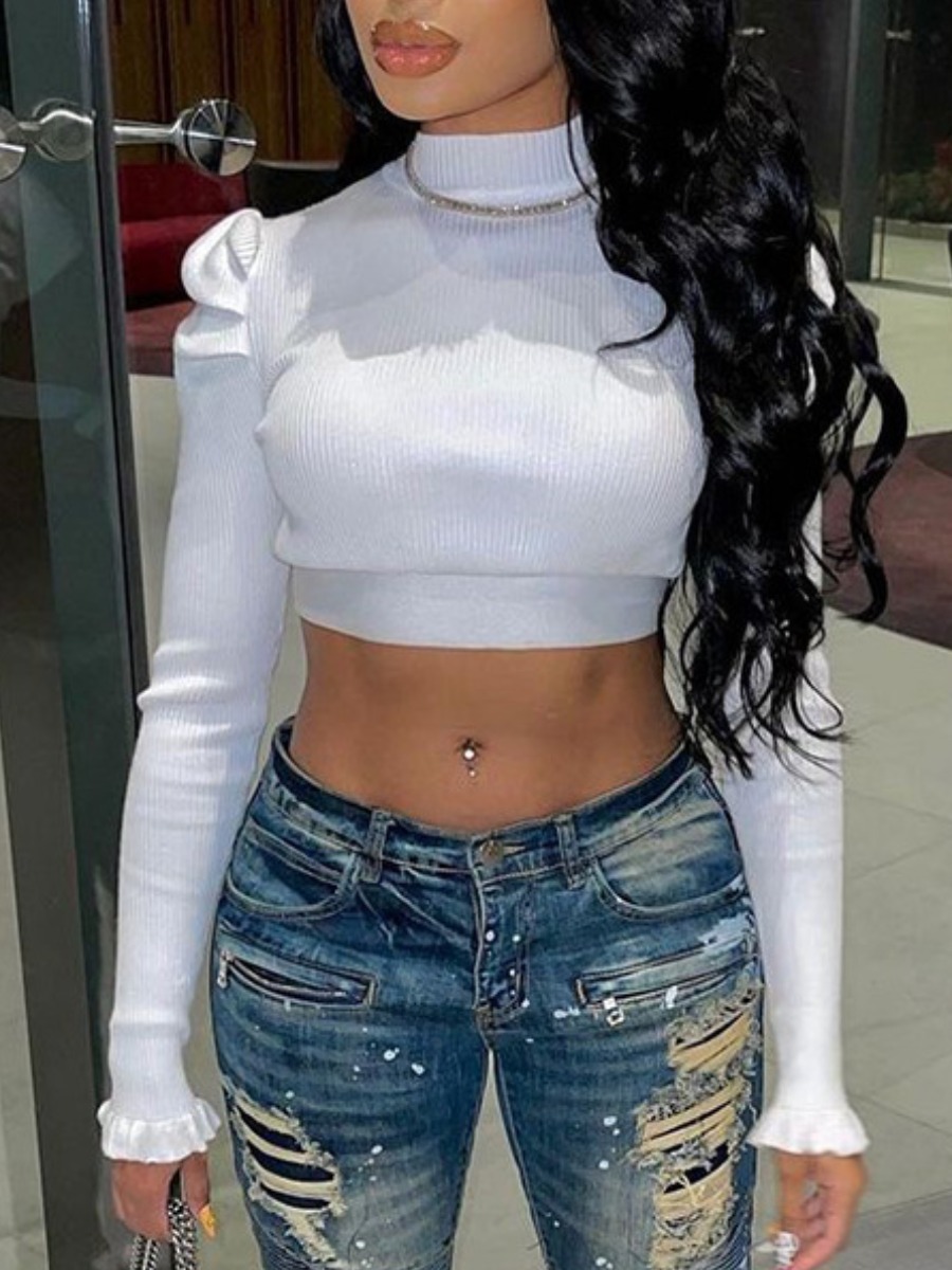 

LW Rib-Knit Crop Top T-shirt, White