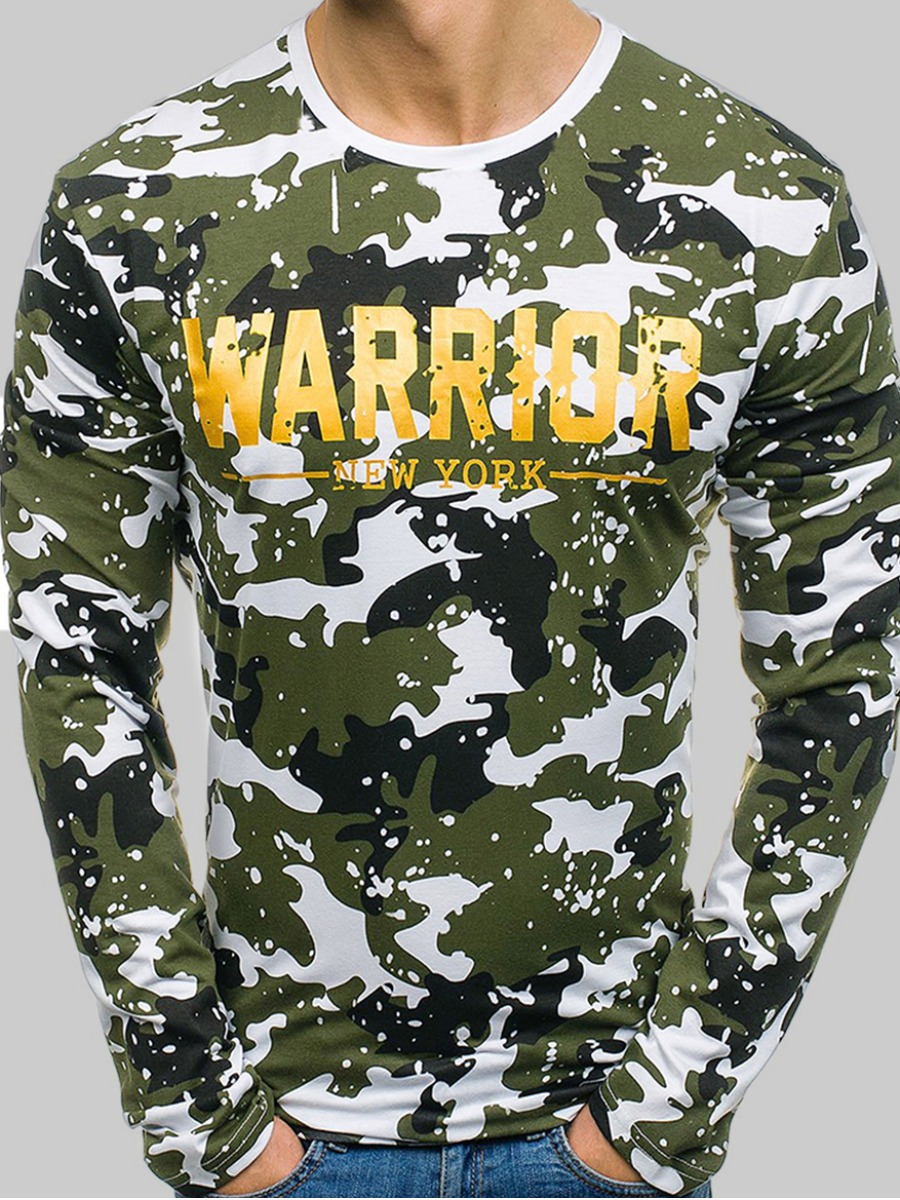 

LW Men Letter Camo Print T-shirt, Army green camouflag