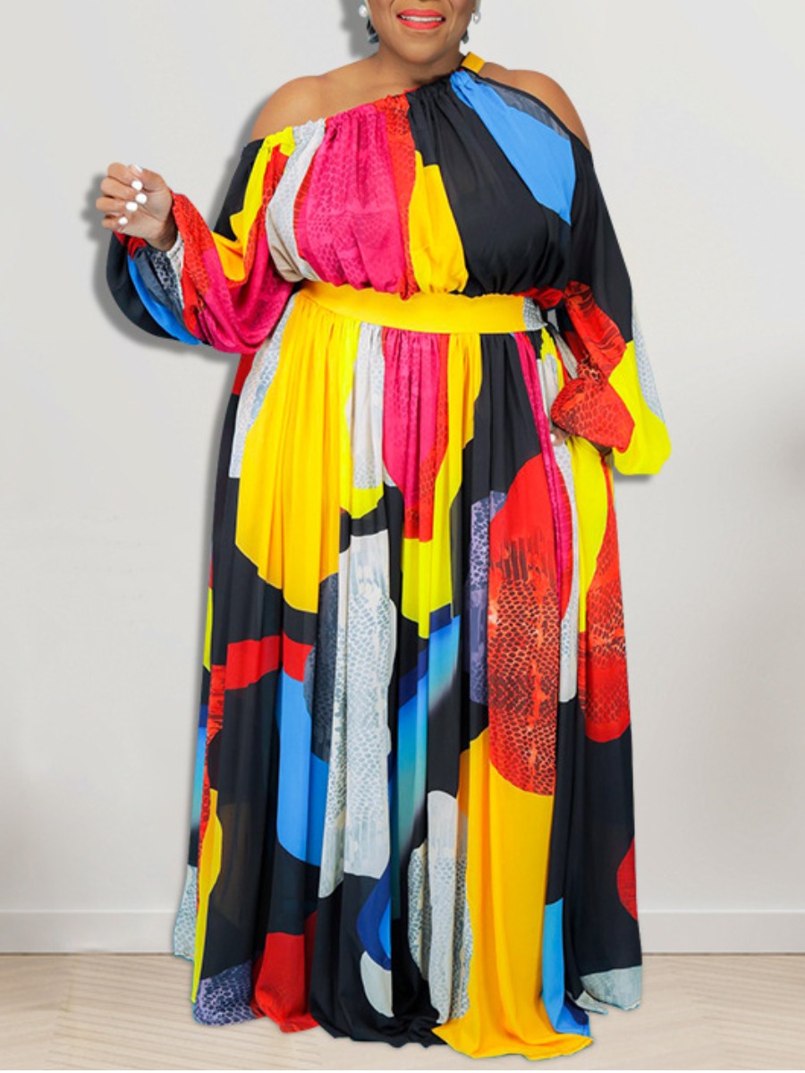 

LW Plus Size Mixed Print A Line Dress, Red