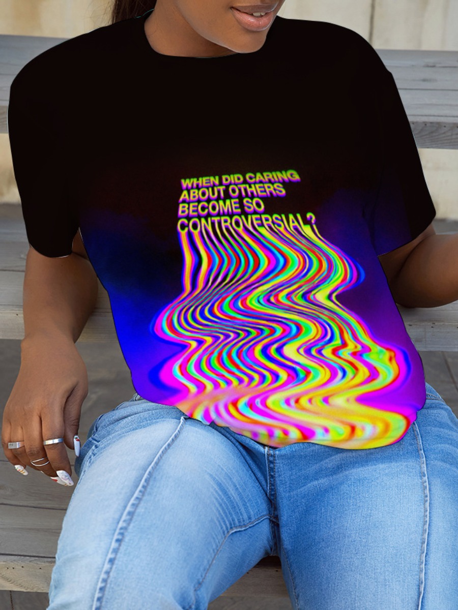 

LW Gradient Letter Print T-shirt, Black