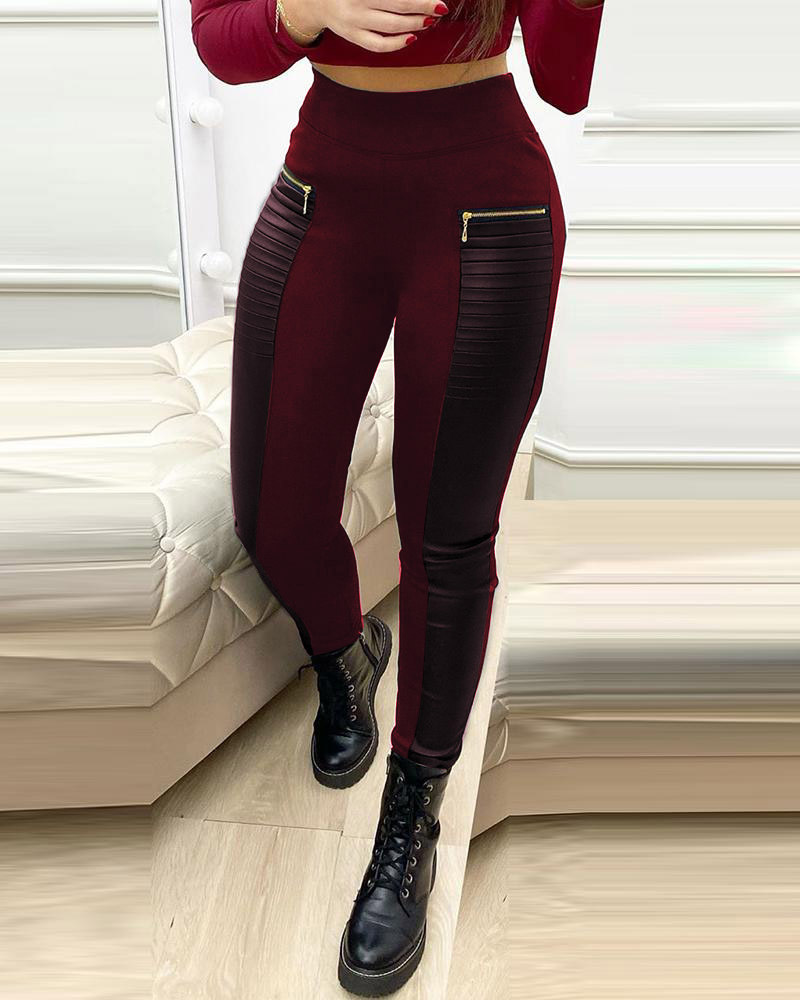 

LW High Rise Zipper Design Pants, Wine red