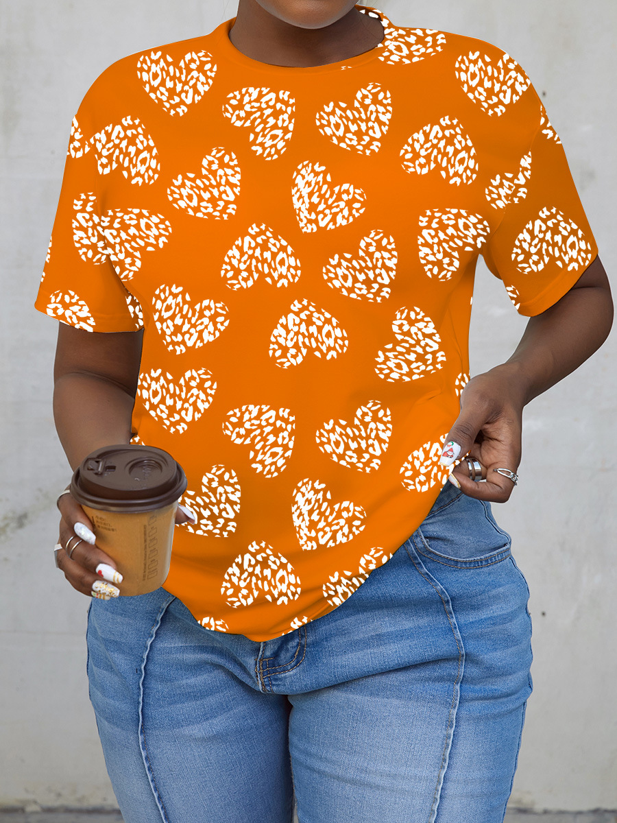 

LW Round Neck Heart Print T-shirt, Deep yellow