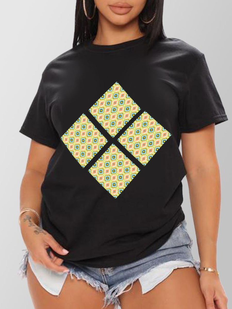 

LW Geometric Print Patchwork T-shirt, Black