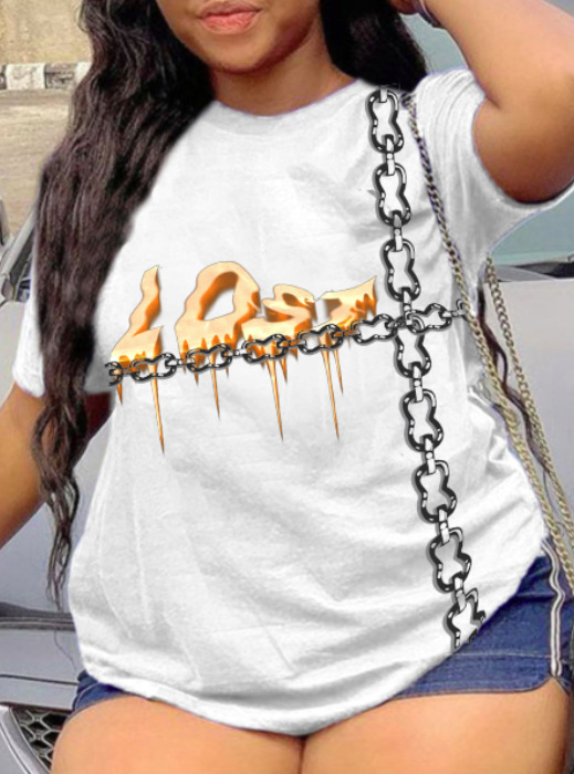 

LW Plus Size Chain Letter Print T-shirt, White