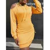 LW Hooded Collar Drawstring Sweater Dress