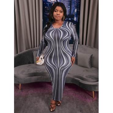 

LW Plus Size See-through Striped Bodycon Dress, Grey